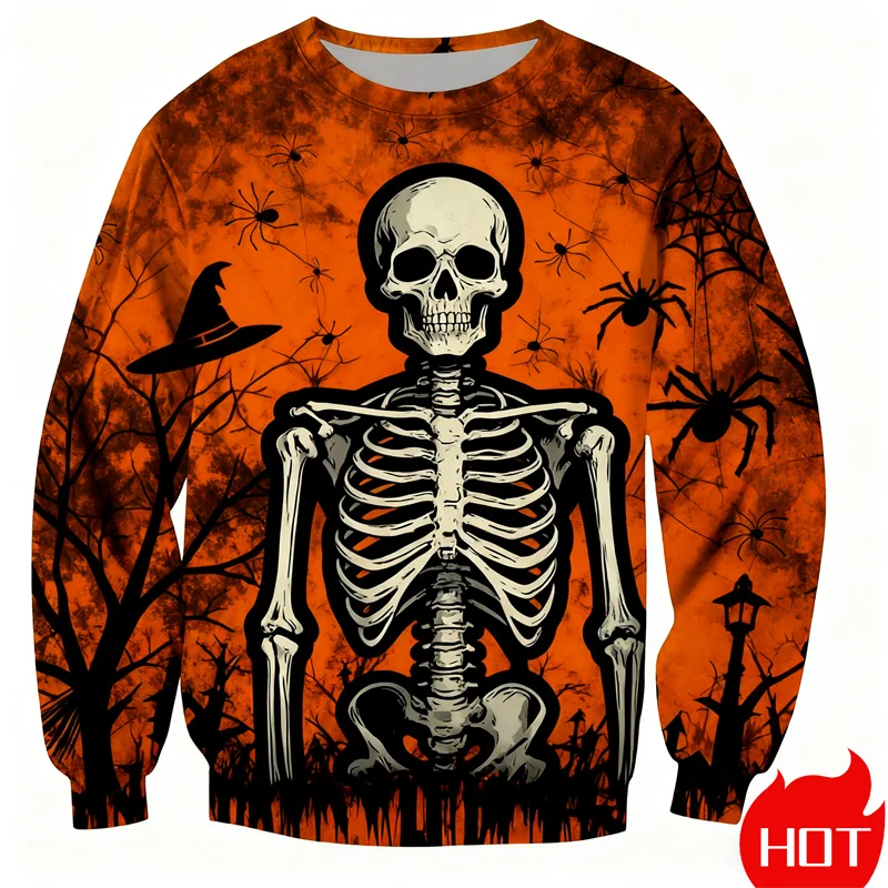 

Autumn Winter Fashion Halloween Skull Men's Sweatshirts 3D Horror Pattern Print Hip Hop Party Unisex Casual Pullovers Clothing