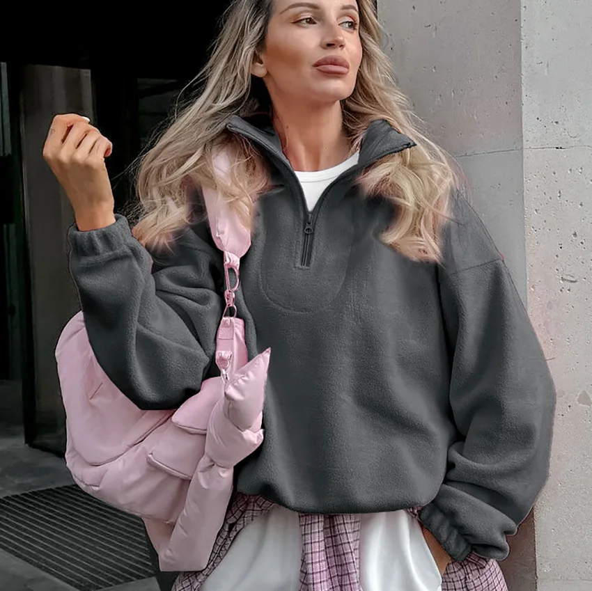 Casual Sweatshirt Women Y2K Zip Up Hoodies Solid Harajuku Long Sleeve Shirt Oversized Tops Female Loose Jackets Coat Pullovers