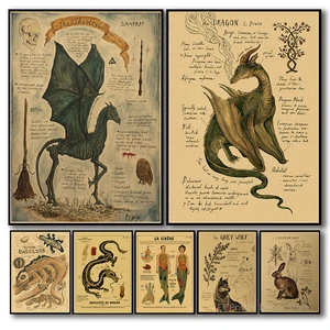 동물 용 포스터 매직 몬스터 학습 인쇄 인쇄 포스터 늑대 토끼 빈티지 홈 룸 클럽 벽 장식 예술 그림 레트로 페인팅 왕좌의 10 최고의 영업 게임 포스터 - №10