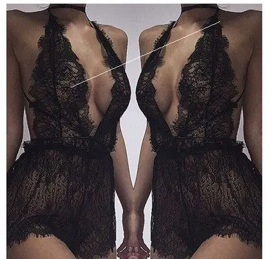 Sexy Lace Nightdress Suspenders Lingerie Pajamas V-neck One-piece Design Autumn Winter Spring Summer All-season Home Clothes