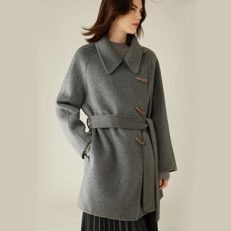 

Luxury Autumn Winter French Style 100% Camel Wool Woole Women Cashmere Coat