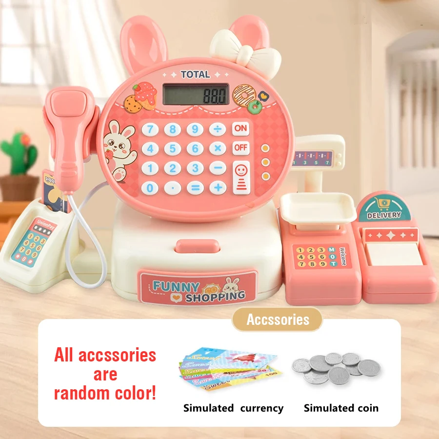 Pretend Play Rabbit Cash Register Play House Set Children's Toy Simulation Supermarket Cash Register Couting Toys Christmas Gift