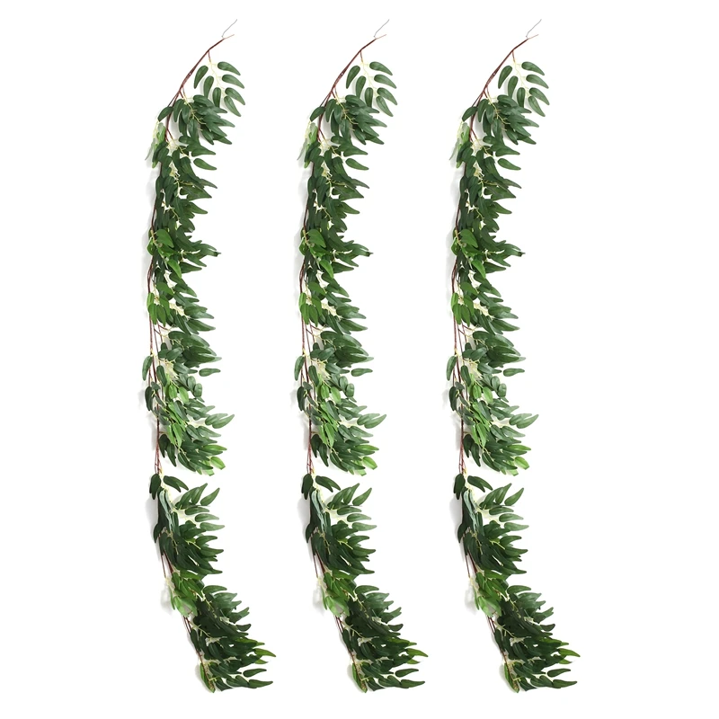 

Hot 3 Pack (16.8Ft) Artificial Willow Leaves Vines Twigs- Fake Silk Hanging Willow Plant Greenery Garland String For Indoor