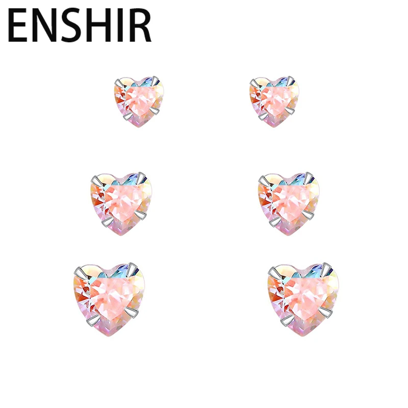 ENSHIR Pink Heart Zircon Earrings For Women Simple Delicate Elegant Sweet Korean Jewelry Gifts Wholesale