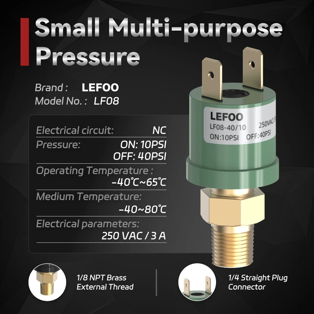 LEFOO LF08 HVAC IP67 High Air Conditioning Pressostats Fan Pressure Switch  Pressure Control for Liquid Gas 0.2~45bar