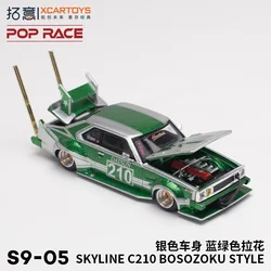 XCarToys x POP RACE 1:64 Skyline C210 Kaido Racer Bosozoku Style SilverGreen Diecast Model Car