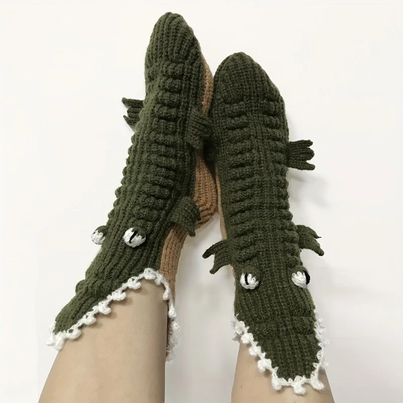 Soft Yarn Knitted Crocodile Home Socks Cartoon Anti-slip Floor Socks Indoor Casual Warm Socks