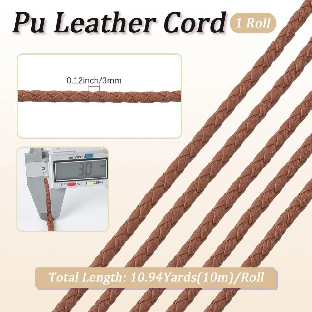 10m x 3mm Round Leather Cords Saddle Brown Bolo Tie Strings Leather Necklace Cord Leatherette Rope Beading Threads for Bracelet