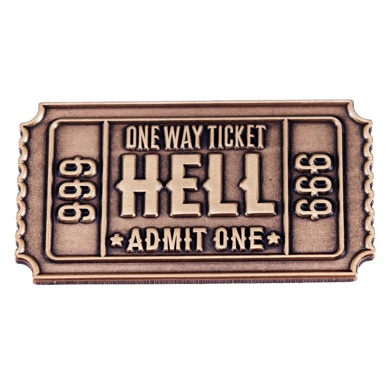 666 One Way Ticket to Hell Badge Retro Metal Brooch Fashion Jewellery Pins Backpack Accessory Gifts