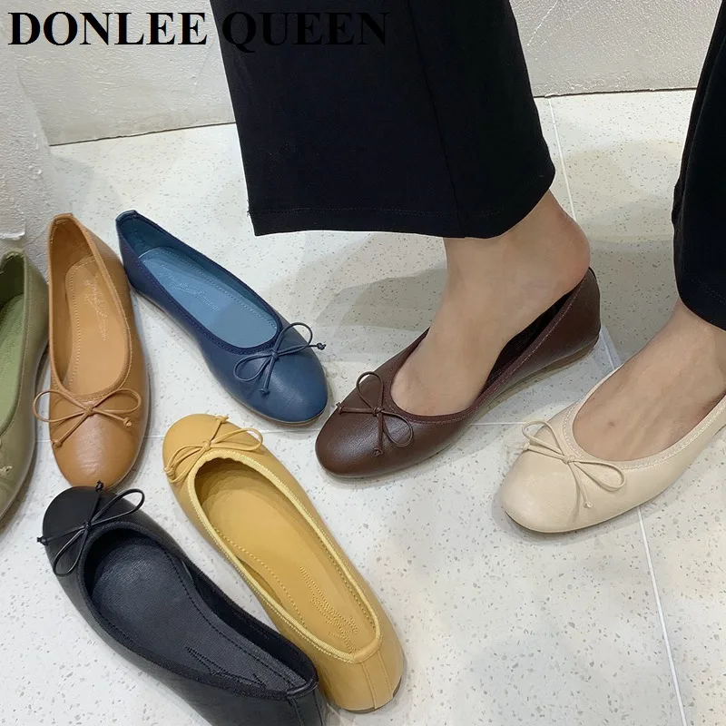 Big Size 41 Women Flats Spring Ballet Shoes Slip on Loafer Round Toe Shallow Bowtie Ballerina Soft Moccasin Female Zapatos Mujer