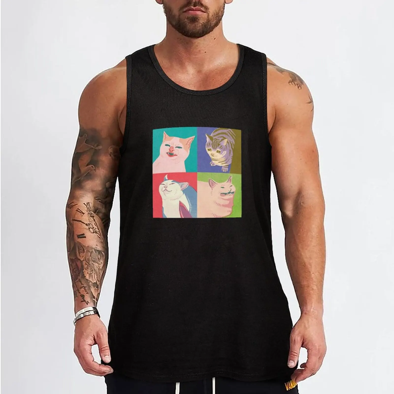 Four Meme Cats of the Apocalypse Tank Top Sleeveless T-shirt Men's gym t-shirts Men's t-shirts sleeveless gym shirt man fitness