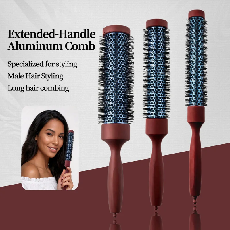 Long Handle Heat Resistant Ceramic Hair Brush Salon Round Hairdressing Comb For Blow Dry And Curling Straight Hair Styling Tool