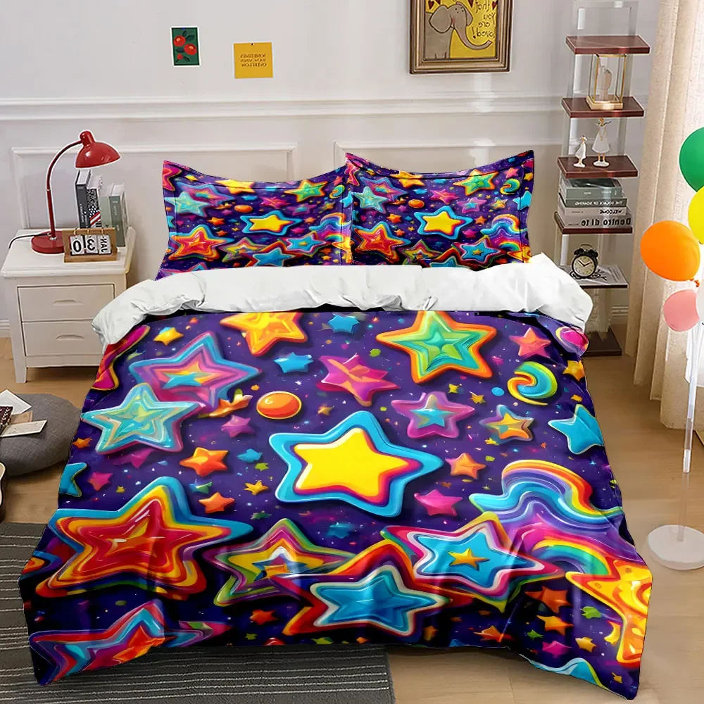 

"Colorful Star Themed Decoration Set" Multiple sizes kid's and adults' bedroom Exquisite 3PC bedding set, gift