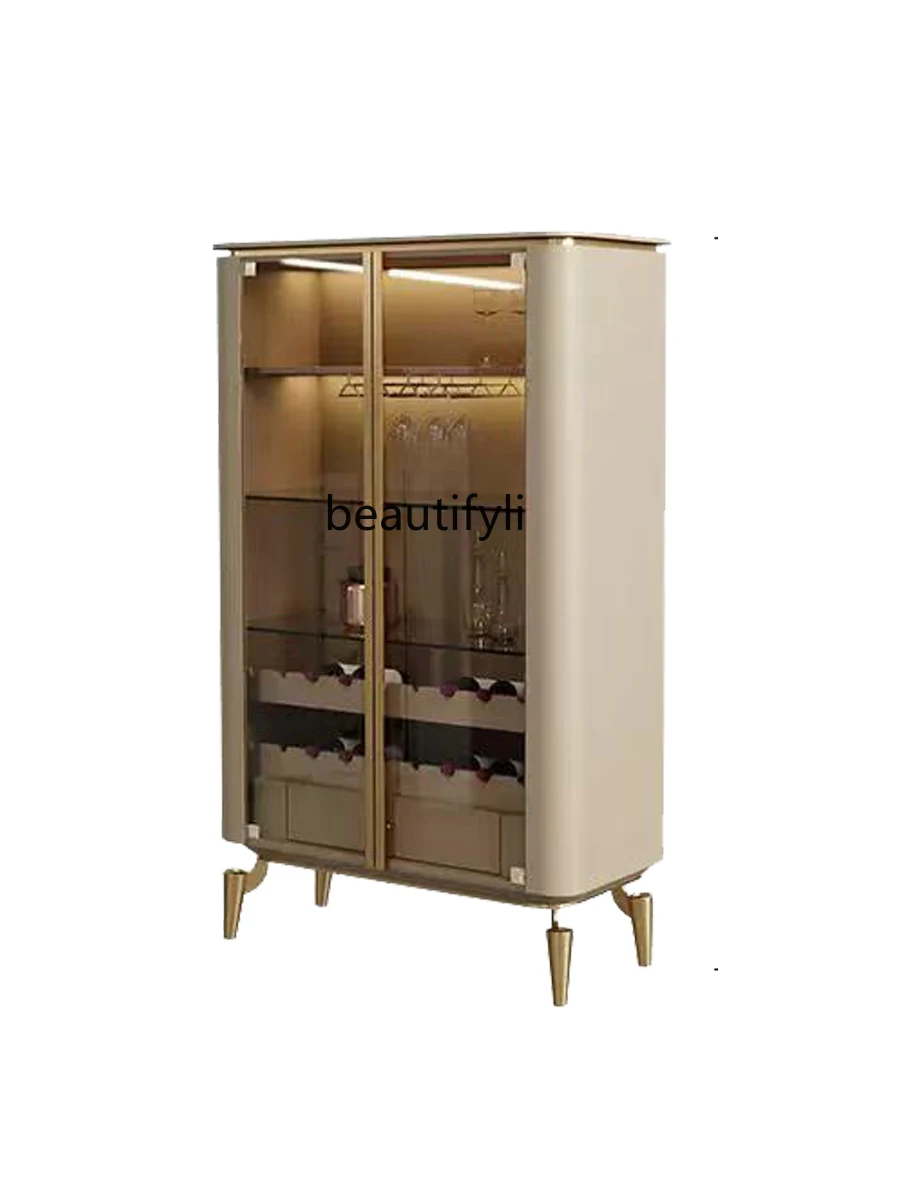 Italian Large Wine Cabinet Simple Living Room Wall Stainless Steel Glass Double Door Sideboard Cabinet