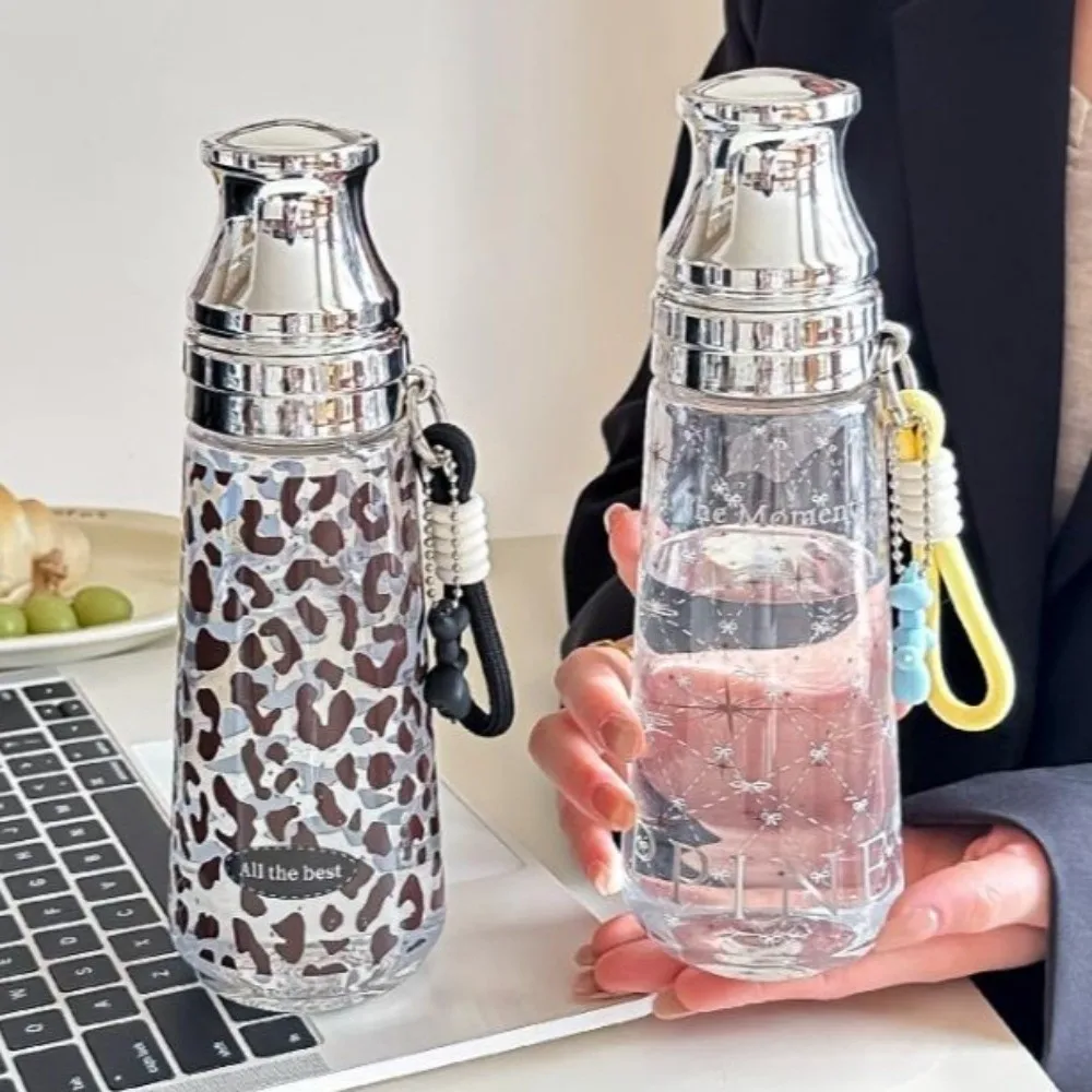 Portable Large Capacity Leopard Print Water Bottle 500ML Vintage Transparent Water Cup Plastic Bowknot Stars Kettle Sport