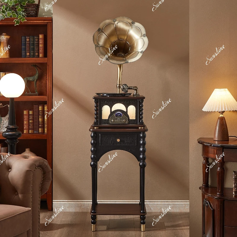 

Vintage French phonograph vinyl record player, colorful numerical control display