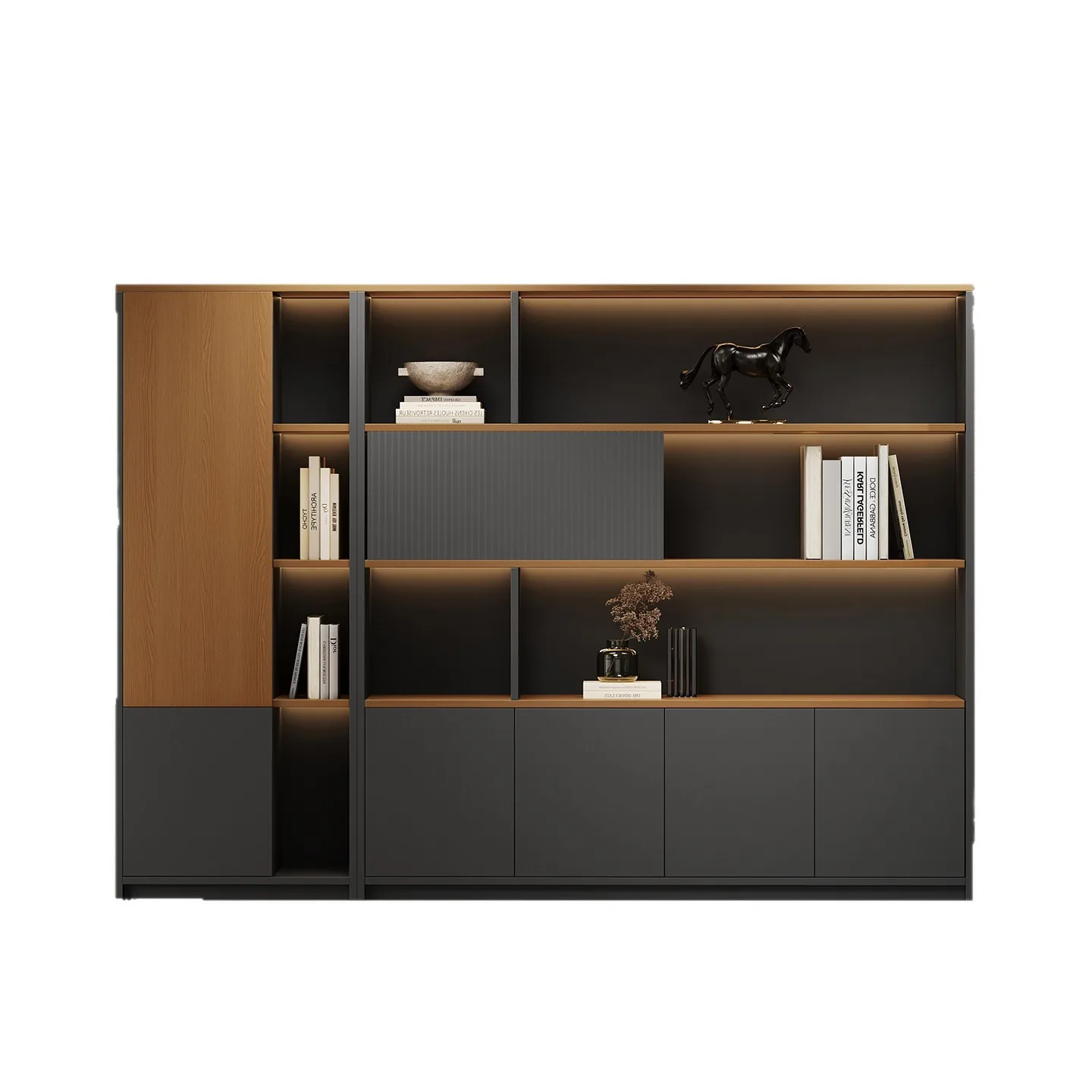 Wooden Office File Cabinet File Tool Cabinet Storage Storage Data Cabinet Storage Side  Against Wall Background Bookcase