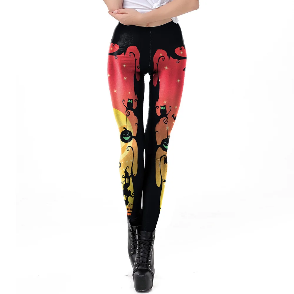 الطباعة الرقمية loween اليقطين نمط طماق ضيق صالح قاعدة مرنة طبقة السراويل النسائية Faion بعقب رفع السراويل الطويلة