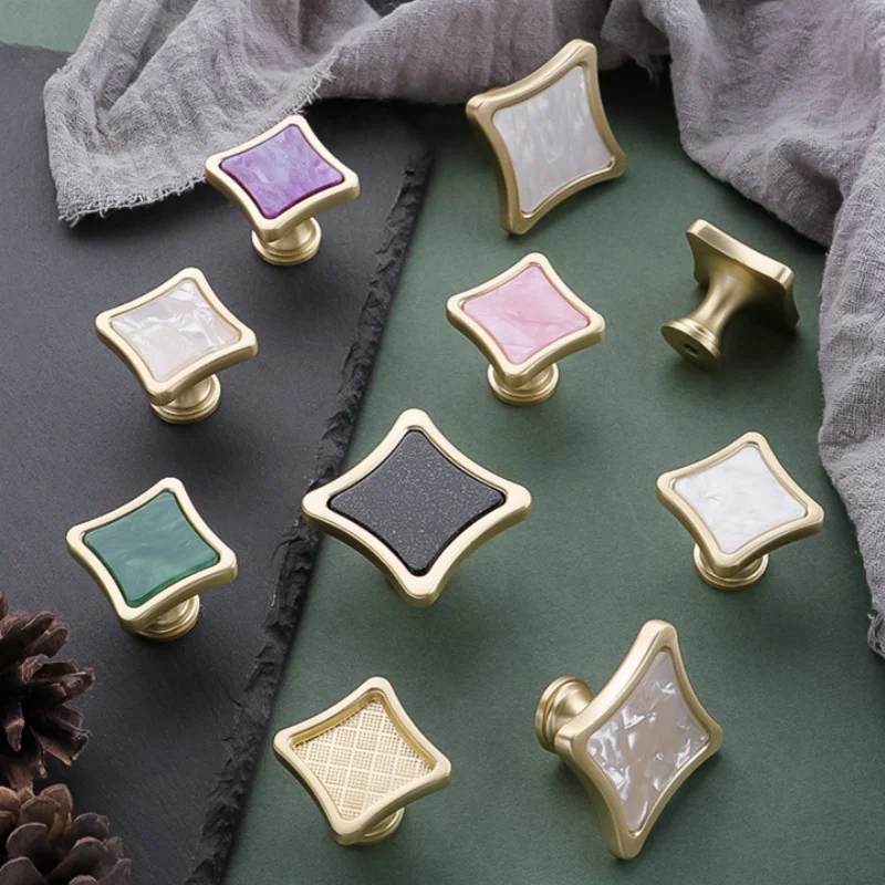 Nordic Shell Colorful Square Cabinet Pulls Kitchen Accessories Wardrobe Closet Bedside Table Drawer Knobs Furniture Handles