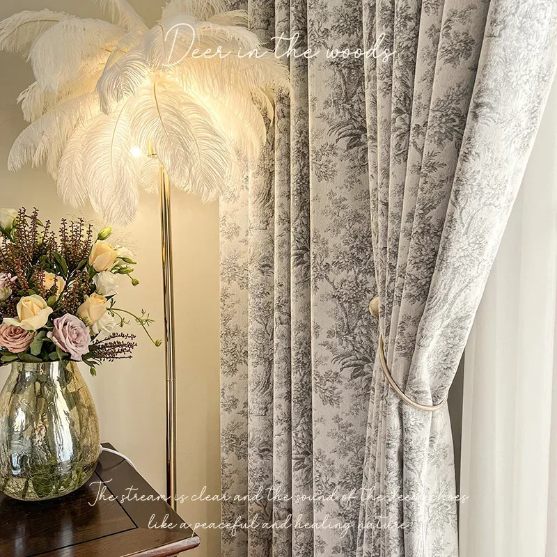 French Vintage Style Sense High Precision Jacquard Chenille Thickened Blackout Curtains for Living Dining Room Bedroom Customize