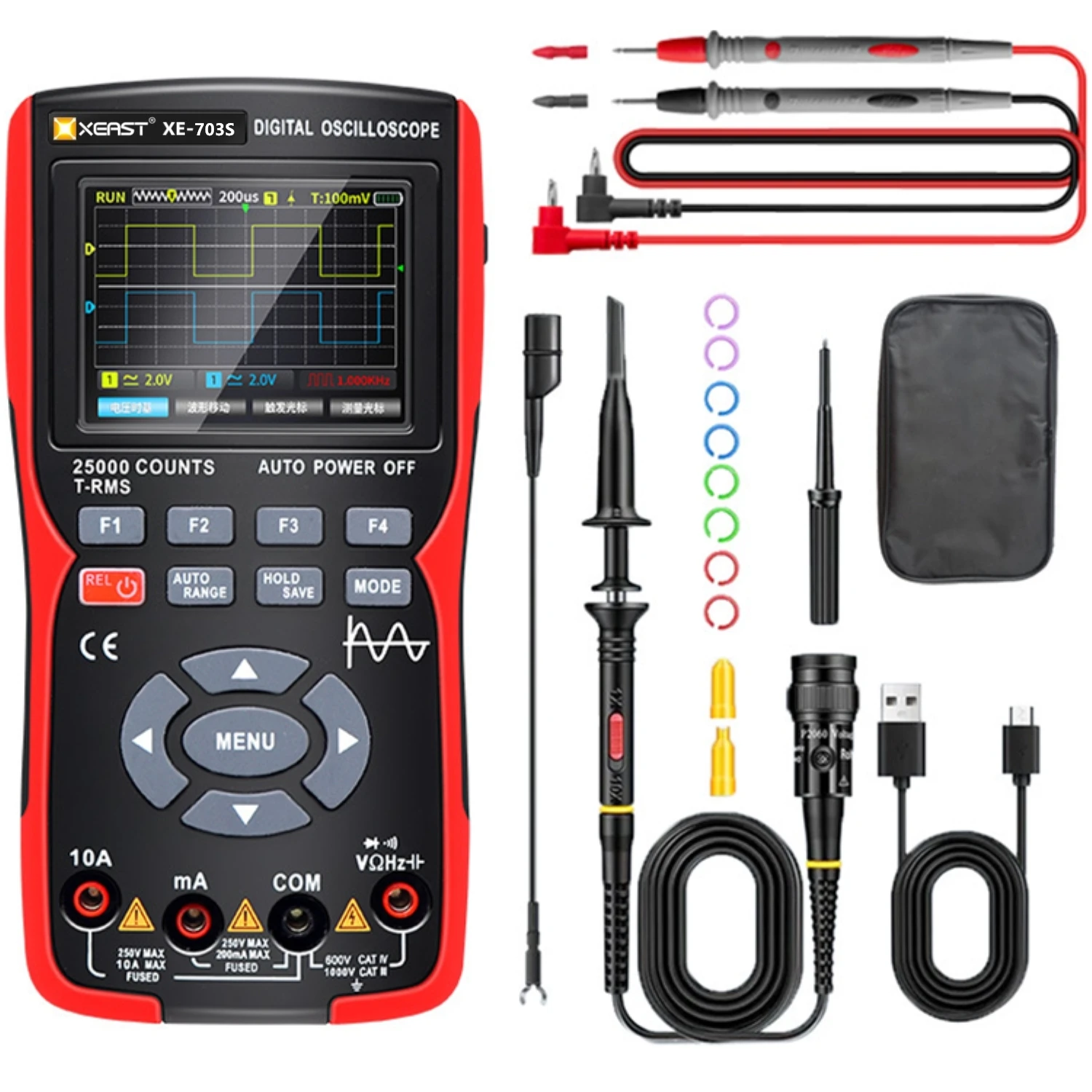 ZT703S XE-703S 3 in1 Digital Oscilloscope Multimeter 50MHz 280MS Sampling Rate Waveform Data Storage Dual Signal Generator