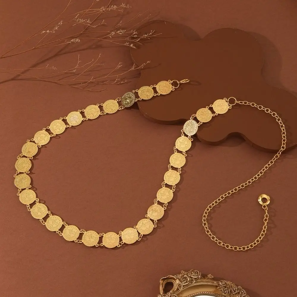 

Traditional Metal Ethnic Style Belt Silver Tassel Metal Coin Waist Chain Wrist Jewelry Hollow Out Gold Belt Party Decoration