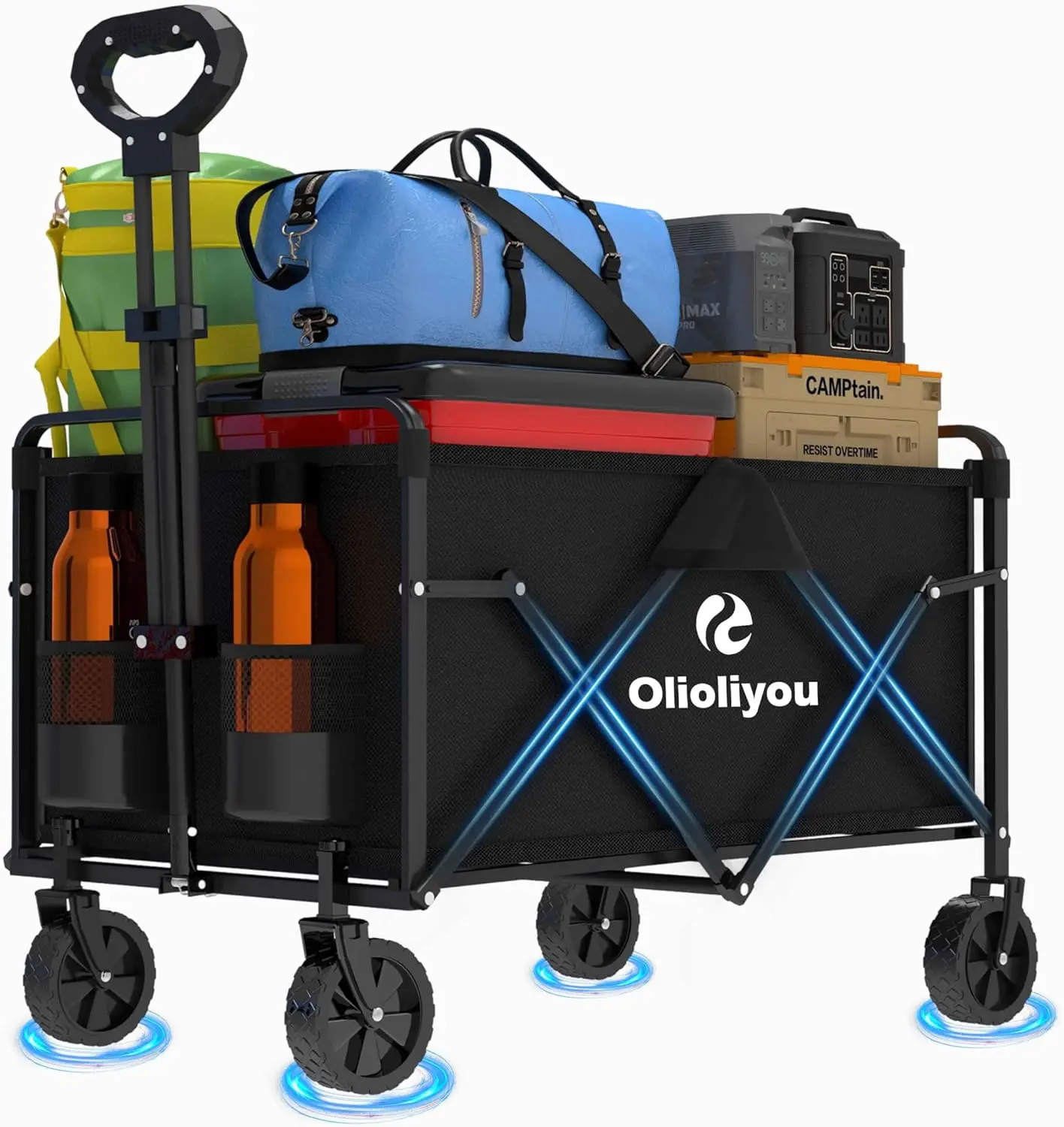 

Collapsible Wagon Cart- 380LBS,Folding Beach Utility Wagon,Portable Utility Grocery Cart for Beach