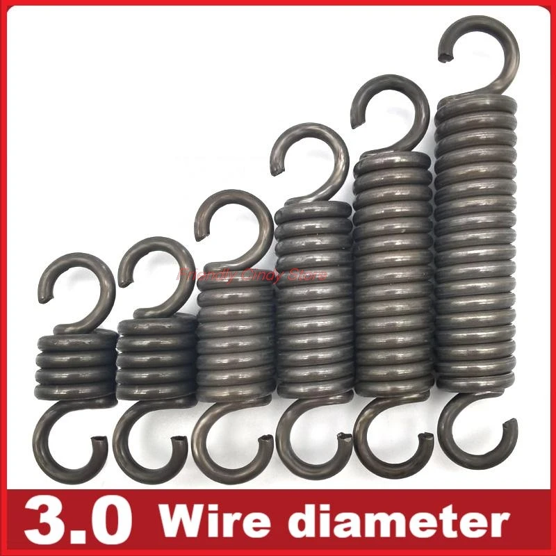 Spring Steel Single Hook Spring, Tension Spring, Wire Dia 3.0mm, Outer Dia 16/20/25mm, Length 50/100/110/120/130/150/160/180/200
