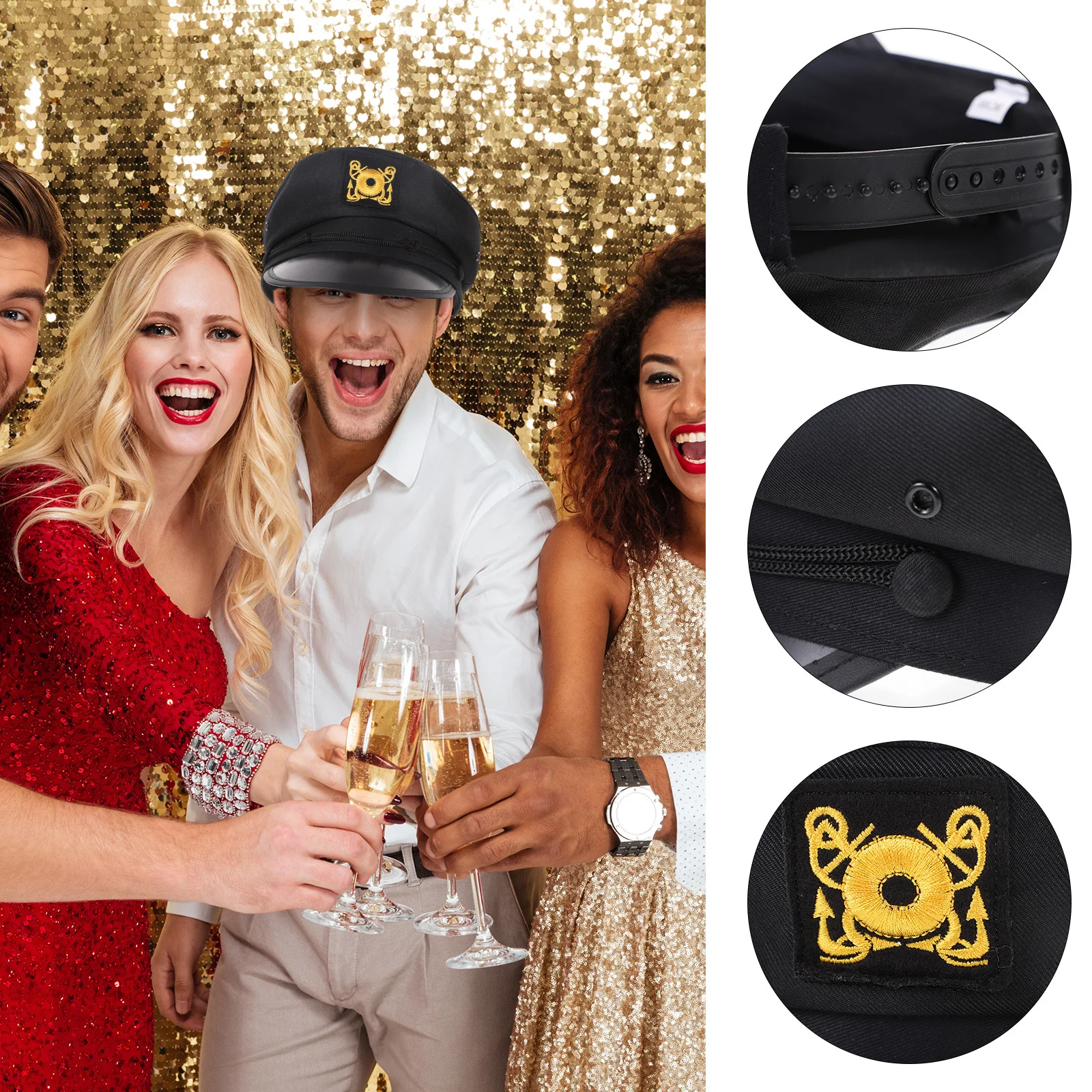 

Black Polyester Captain Hat Durable Stylish Uv Protection Sun Hat for Men Women Outdoor Casual Travel Party Women Uv Protection