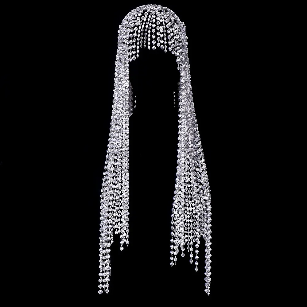 Pearl Hair Chain Personalized Hip Hop Tassel Headpiece Design Prom Accessories headwear Long fringe Pearl headdress Hair 2024