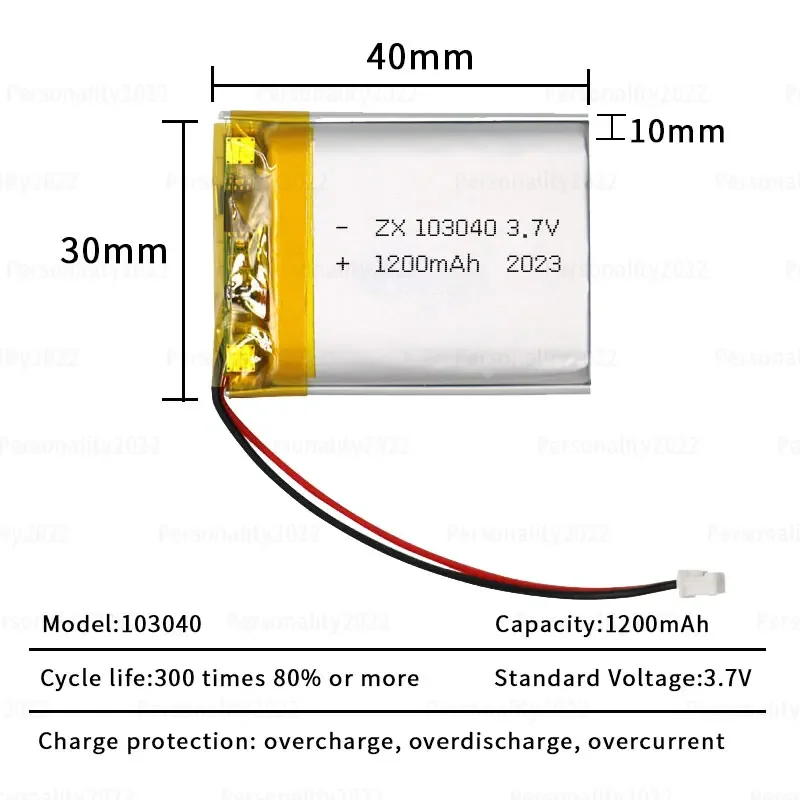 Batterie au lithium polymère pour alarme antivol, batterie articulation po 103040, 3.7V, 1200mAh, 24.com, haut-parleur chantant, supporter ficateur, modèle d'avion, jouets, cellule