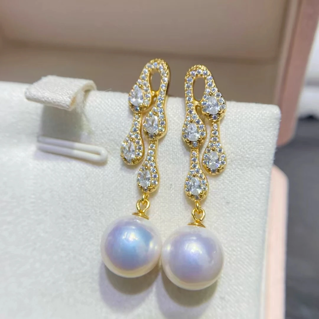 

Оптовая продажа, серьги из стерлингового серебра 925 пробы, фурнитура для крепления, базовые монтажные детали, аксессуар для жемчуга 9-12 мм, 5 пар/лот