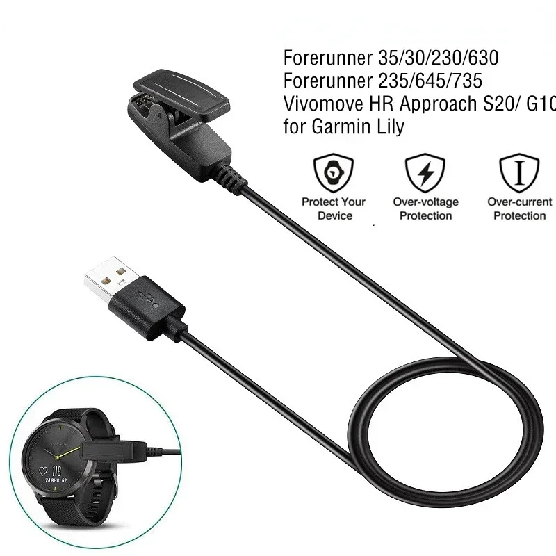 F25 Charger Cable For Garmin Forerunner 35 735XT 235 645 Music Vivomove HR Approach S20 Lily Smart Watch USB Charging Dock Clip