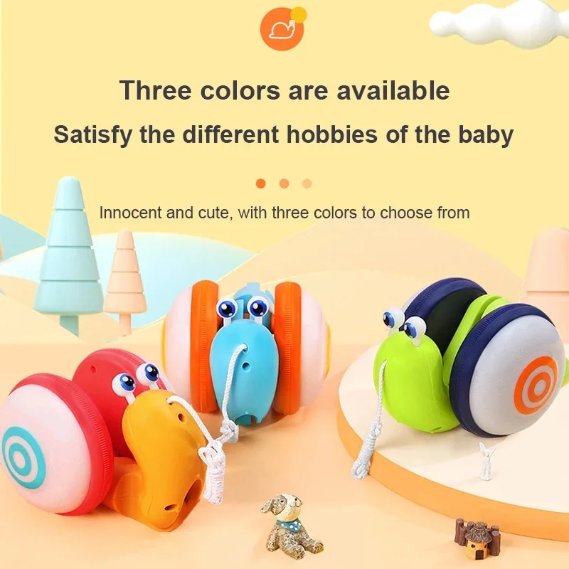 Pull string cartoon snail car toy baby learn to crawl pull toy Early childhood education toy baby learn to walk