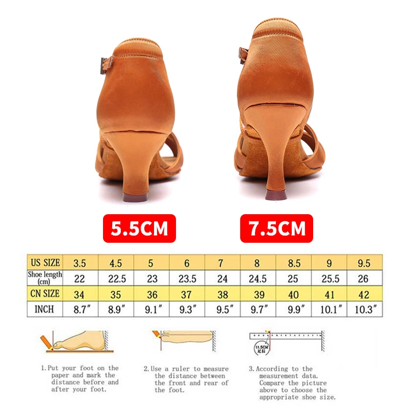 Latin Dance Shoes Women Sandals Ballroom Soft Bottom Dance Shoes Ladies Professional Latin Dance Shoes High Heeled 5.5cm/7.5cm