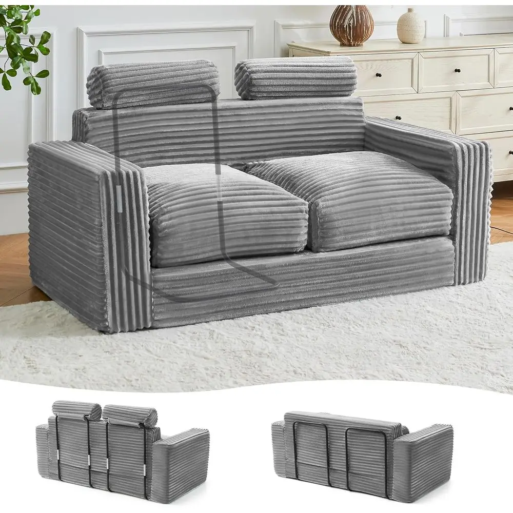 Two-Seat Fixed-Shape Giant Bean Bag Sofa for Adults, Ideal for Living Room and Bedroom (Grey)