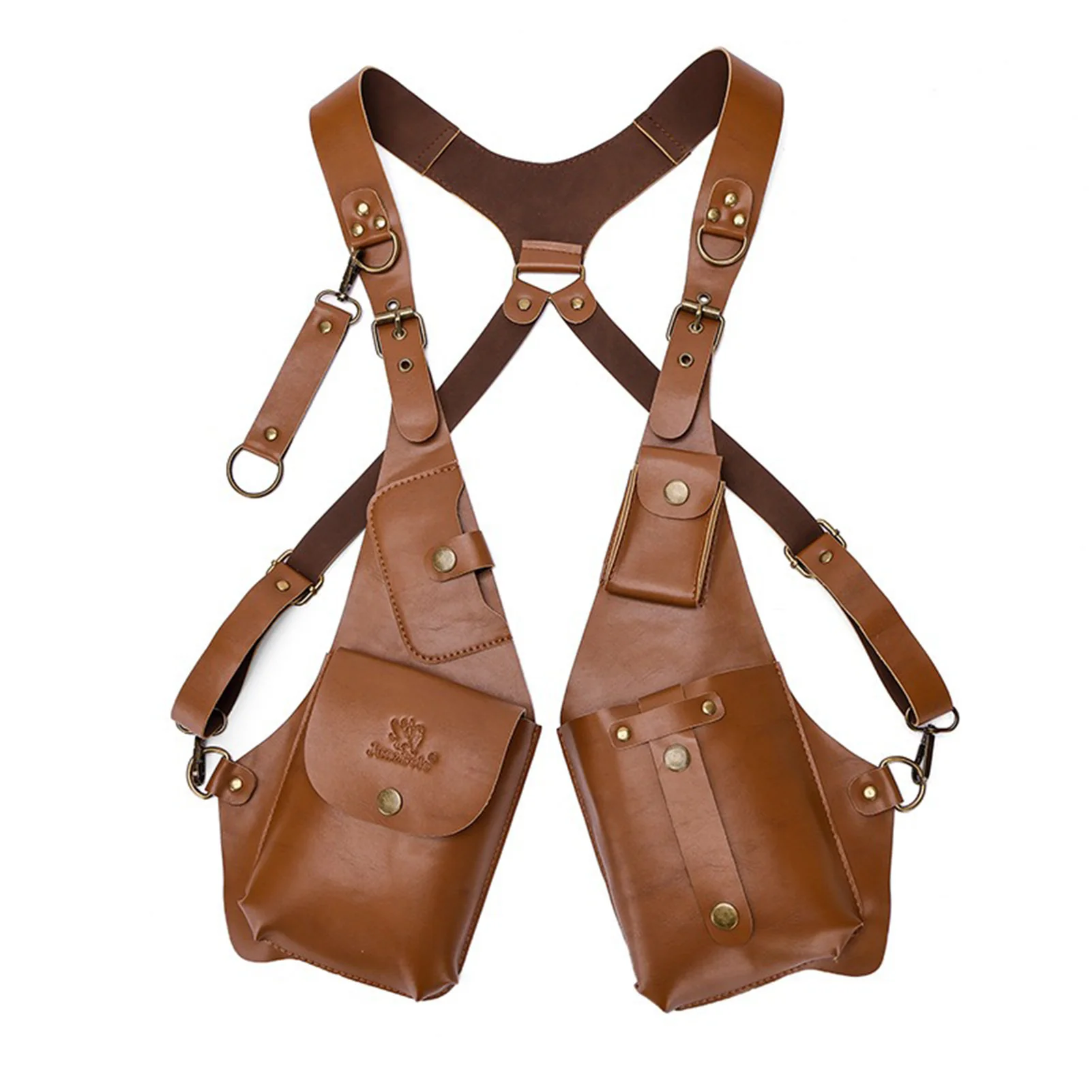 

Double Shoulder Armpit Bag for Men Anti-Theft Sling Holster Armpit Bag Brown