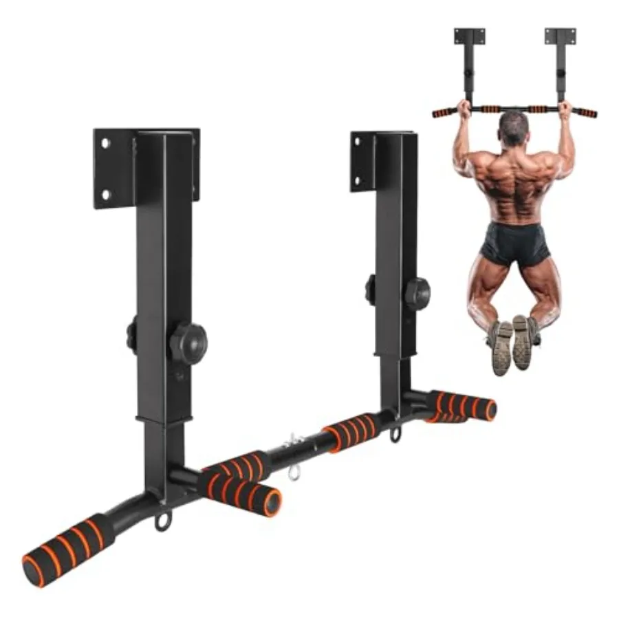 Wall Mounted Pull Up Bar Adjustable Joist Mount Chin Up Bar for Home Gym Workout Strength Training Equipment in Black
