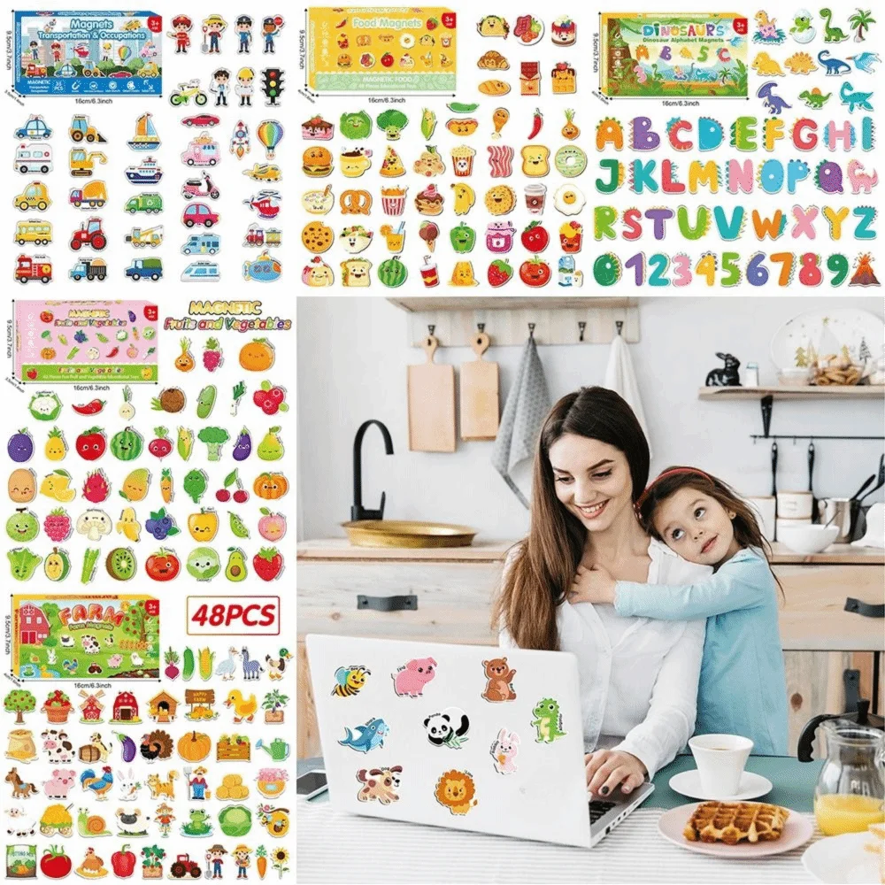 Cartoon Refrigerator Magnet Multicolor Alphabet Number Magnetic Magnetic Animal Food Vehicle Magnetic Fridge Sticker