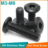 50-10PCS Black 304 Stainless Steel M3 M4 M5 M6 M8 Hexagon Hex Socket Hypotenuse Flat Head Screw Bolt for Down Side Furniture