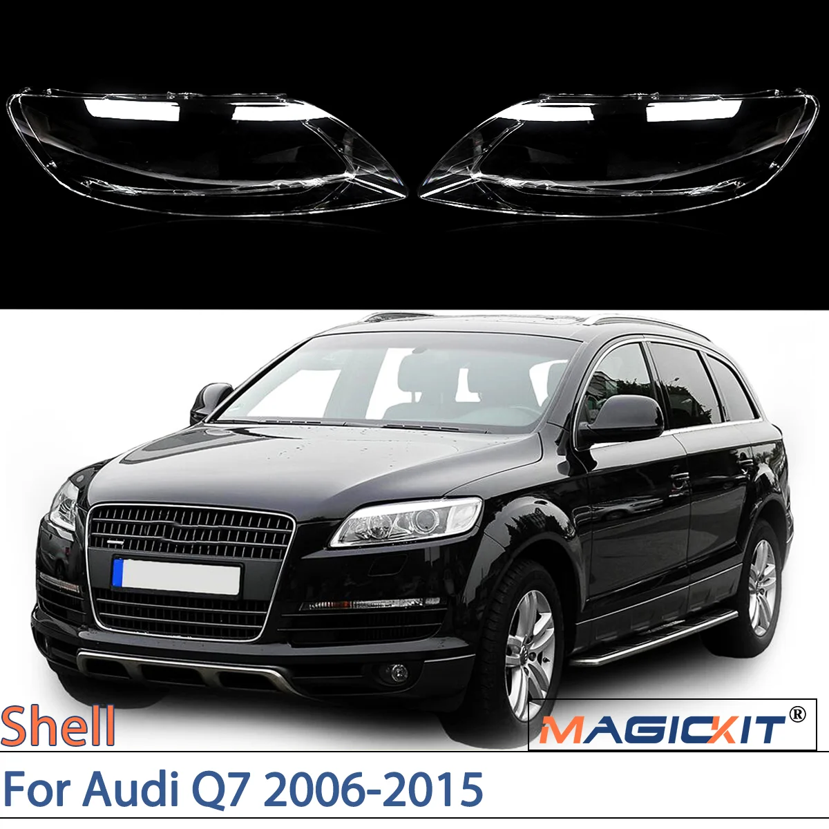 MAGICKIT Pair Left Right Side Headlight Headlamp Lens Cover Clear For Audi Q7 2006-2015 CAR Accessories Clear