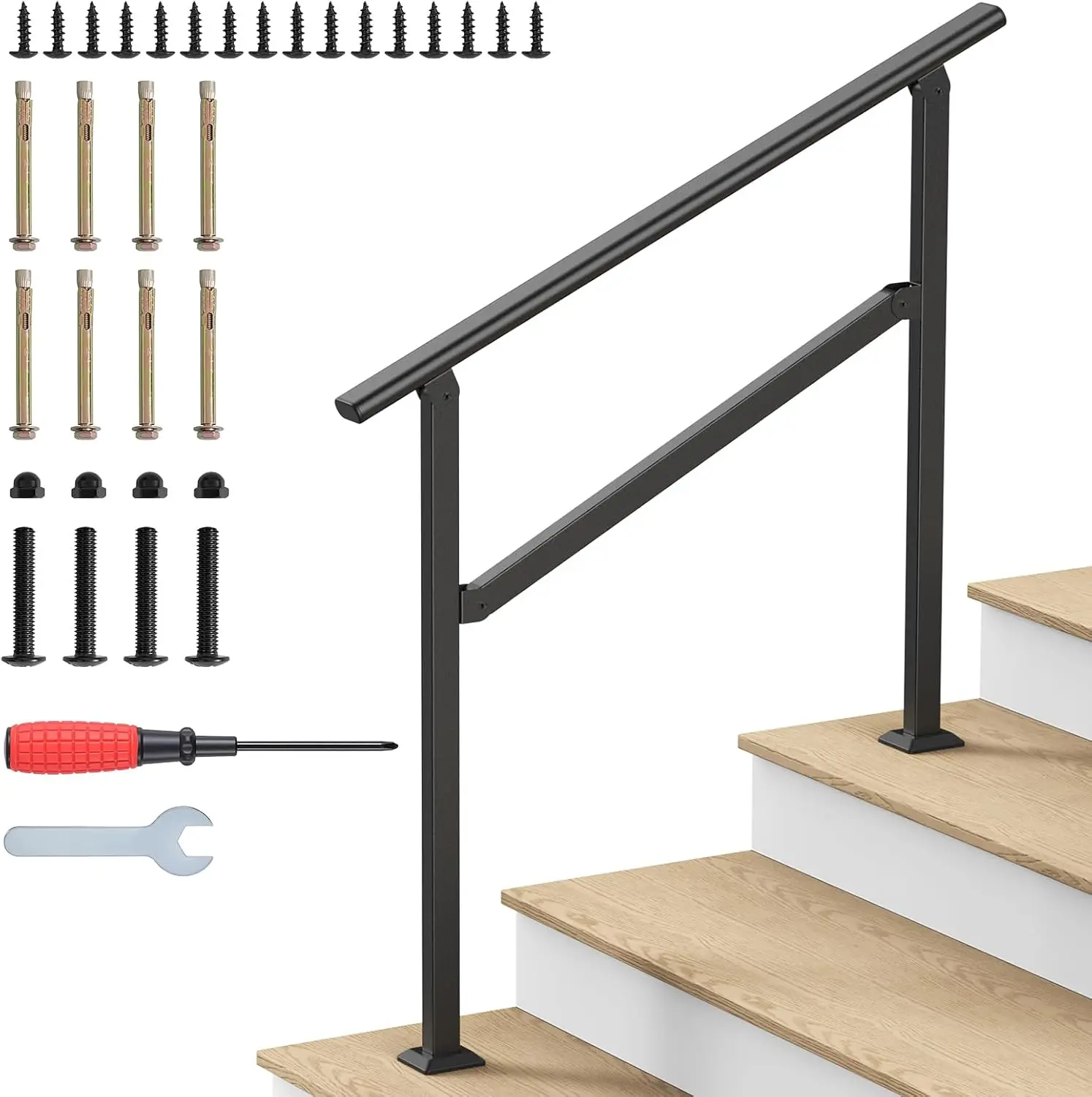 

Wrought Iron Handrails for Outdoor Steps, Stair Railing for Porch, Home, Garden (3 Steps)
