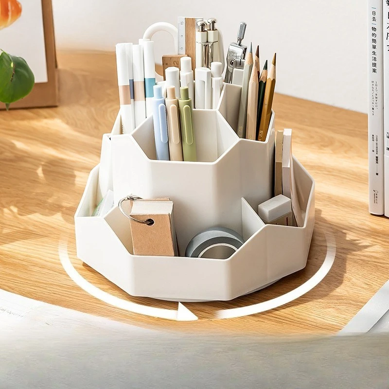 

Пластиковый вращающийся ящик для хранения ручек большой емкости, офисное студенческое настольное хранилище канцелярских принадлежностей, студенческие подарки