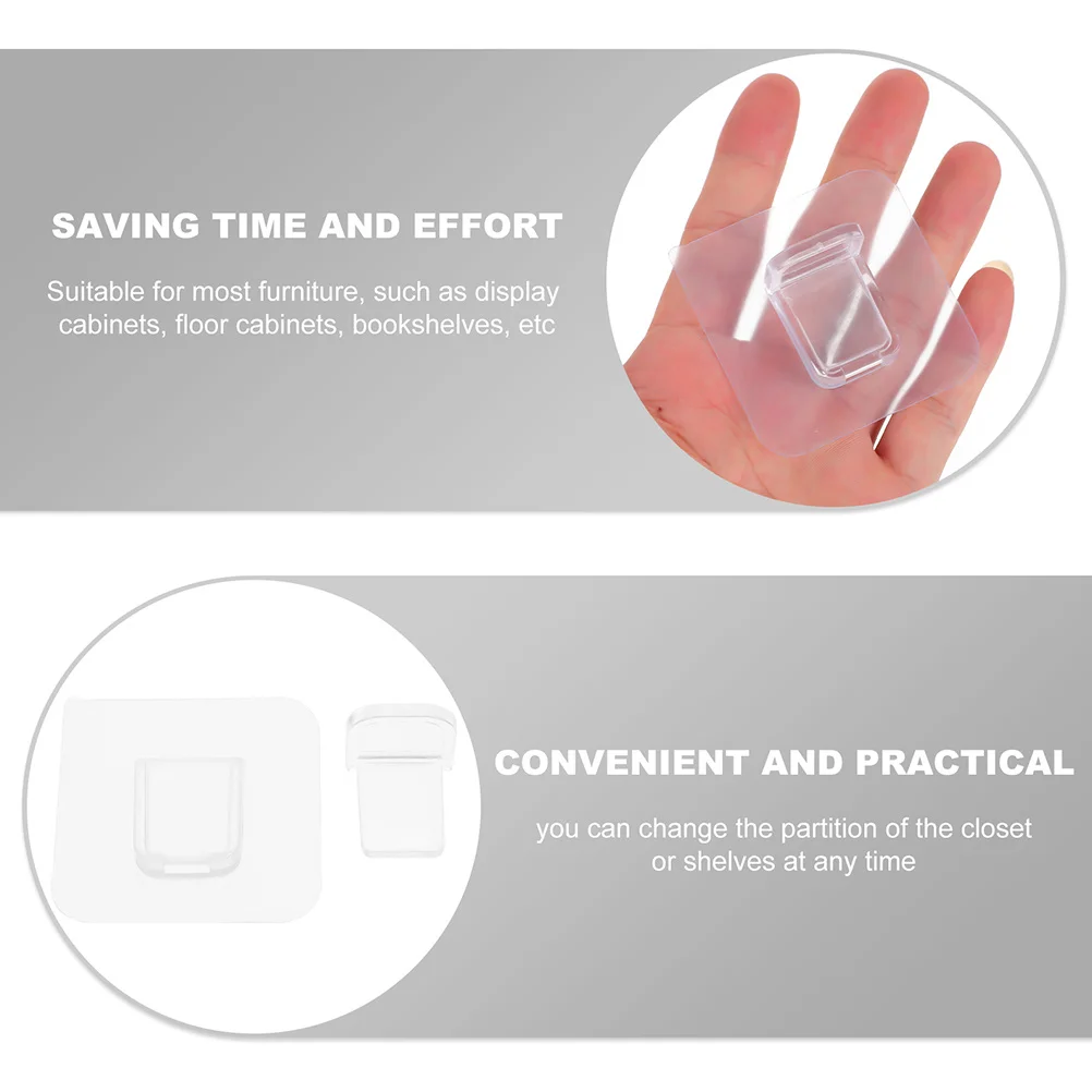 16 шт., клейкие прозрачные зажимы для перегородки гардероба, прозрачные зажимы для поддержки полки, фиксированные крючки без перфорации, крючки для шкафа, опорные колышки для полки