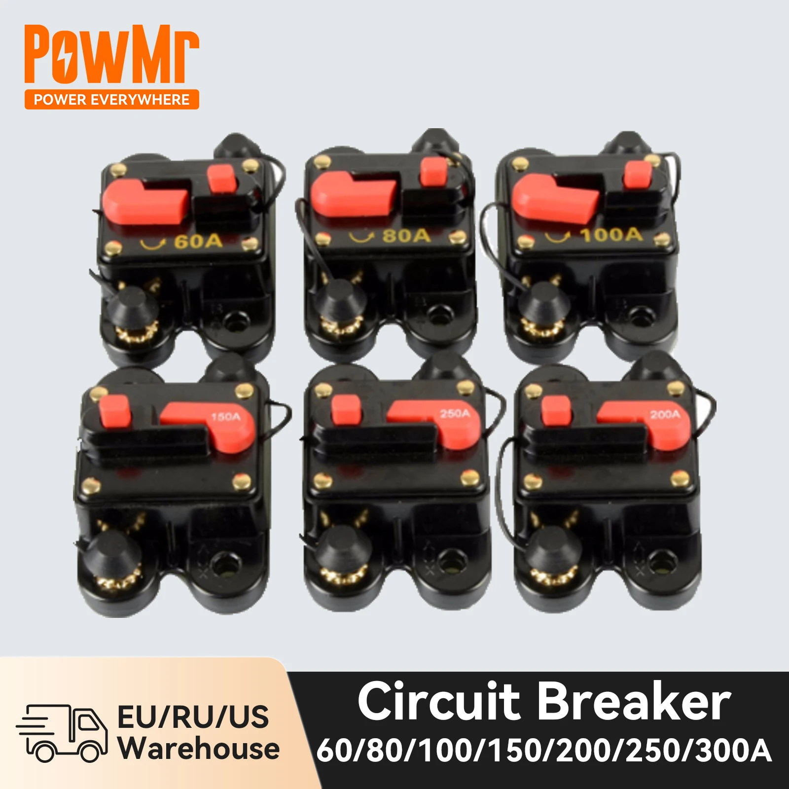 PowMr Reliable Manual Reset Waterproof Thermal Trip Circuit Breaker for Car Truck RV Yacht