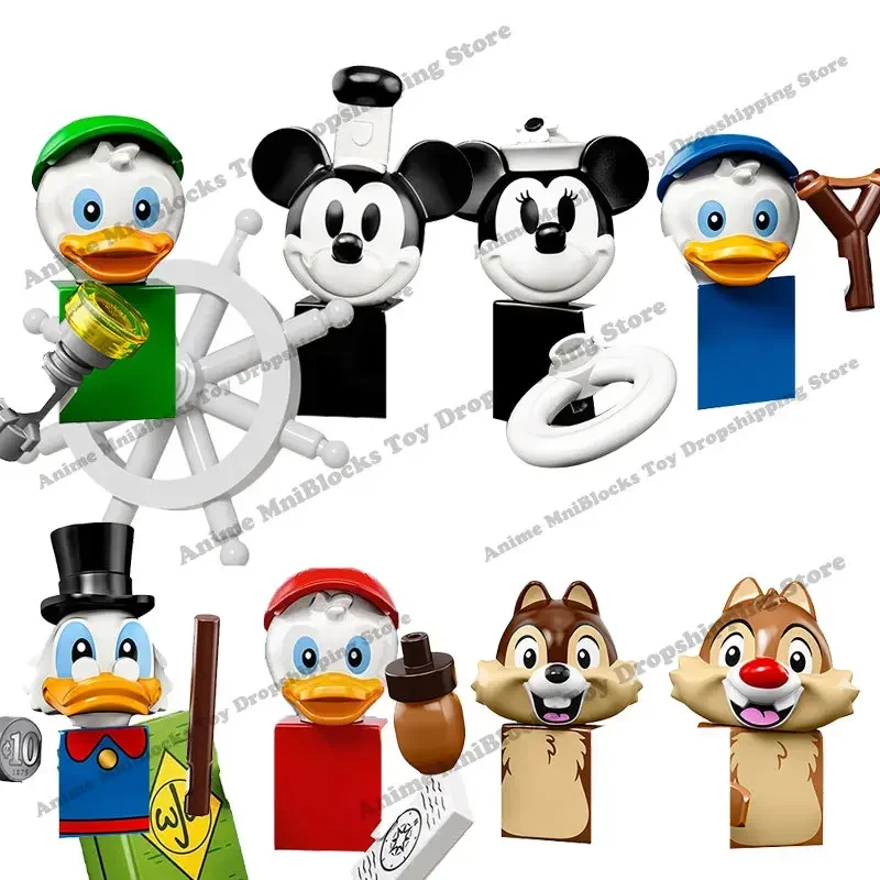 WM Blocks WM6066 Cartoon Anime Figs Louie Dewey Mickey Minnie Huey McDuck Daisy Bricks Mini Action Toy Figura Blocks Model Dolls