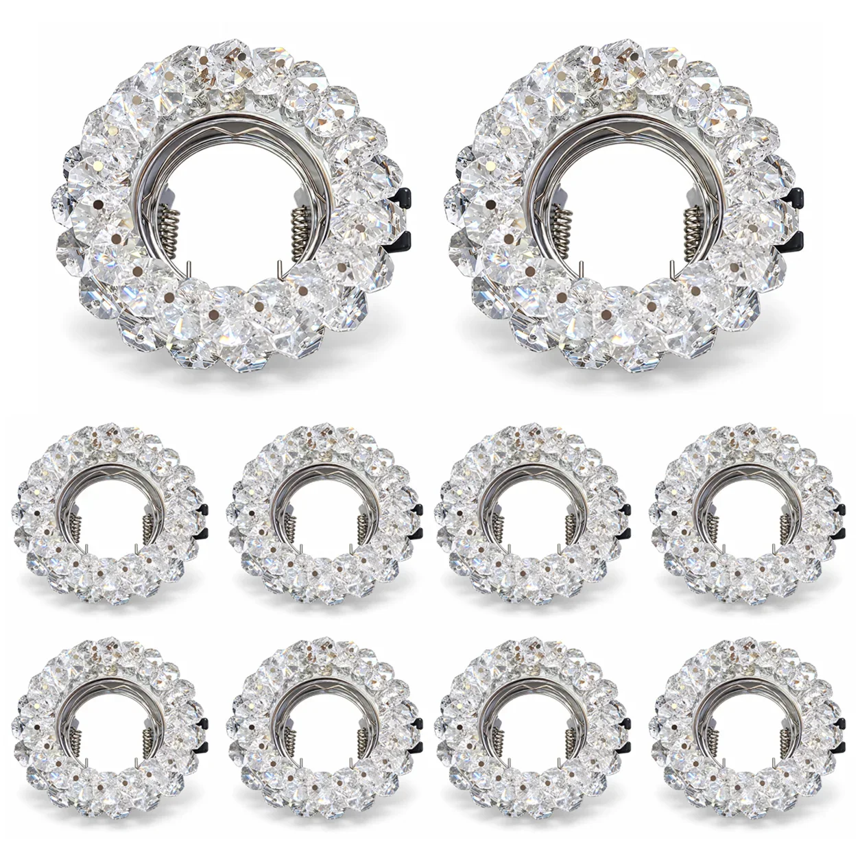 JOYINLED 1/4/10PCS Gold Chrome Crystal Recessed Spotlight Frame GU10 MR16 Downlight Trim 50mm Cutout Ceiling Lamp Housing