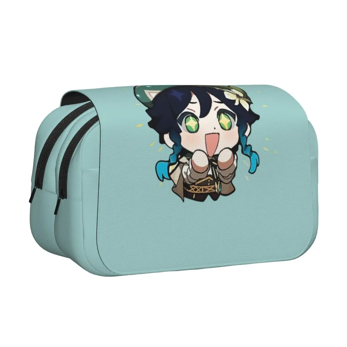 Venti Genshins Impact Double Clamshell Pen Case Pencil Pouch Pen Holder for Girls Boys Bag School Supplies Zipper Stationery