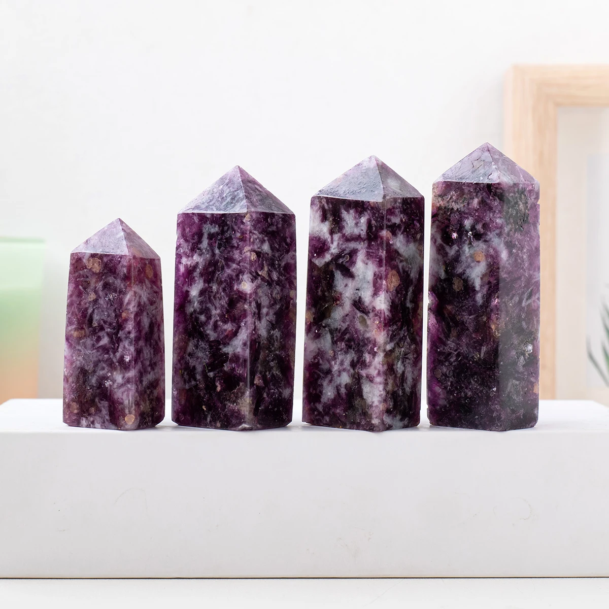 Natural Crystal Stone Lepidolite Tower Column Gem Point Home Decor Healing Health Relieving Stress Crafts Gifts