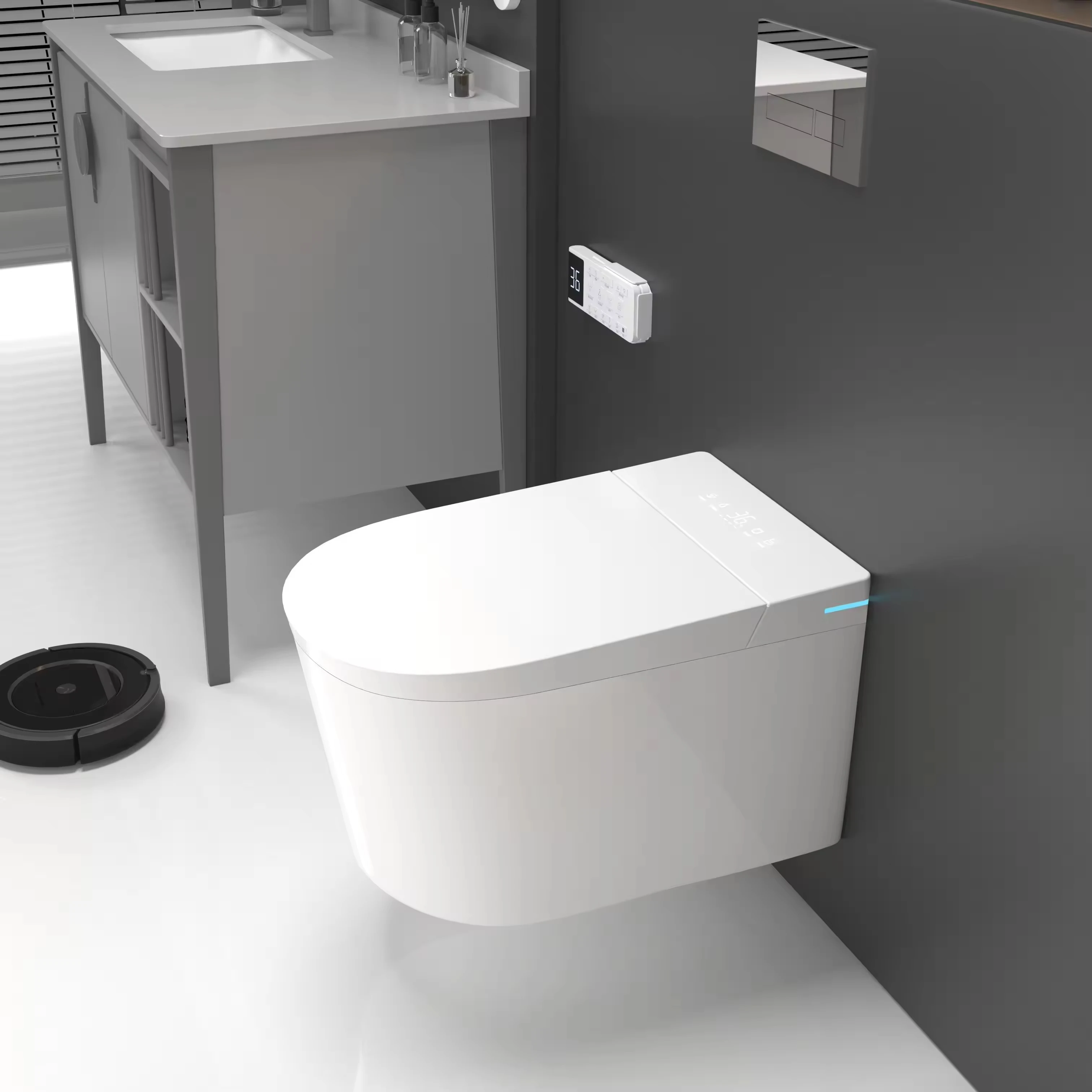 Automatic wall-mounted smart toilet integrated ceramic bathroom accessories slender bowl remote control toilet smart